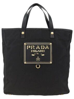 PRADA Hand Bag Nylon Black Gold Auth ARZ907